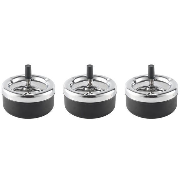 3X Round Push Down Ashtray with Spinning Tray, Black