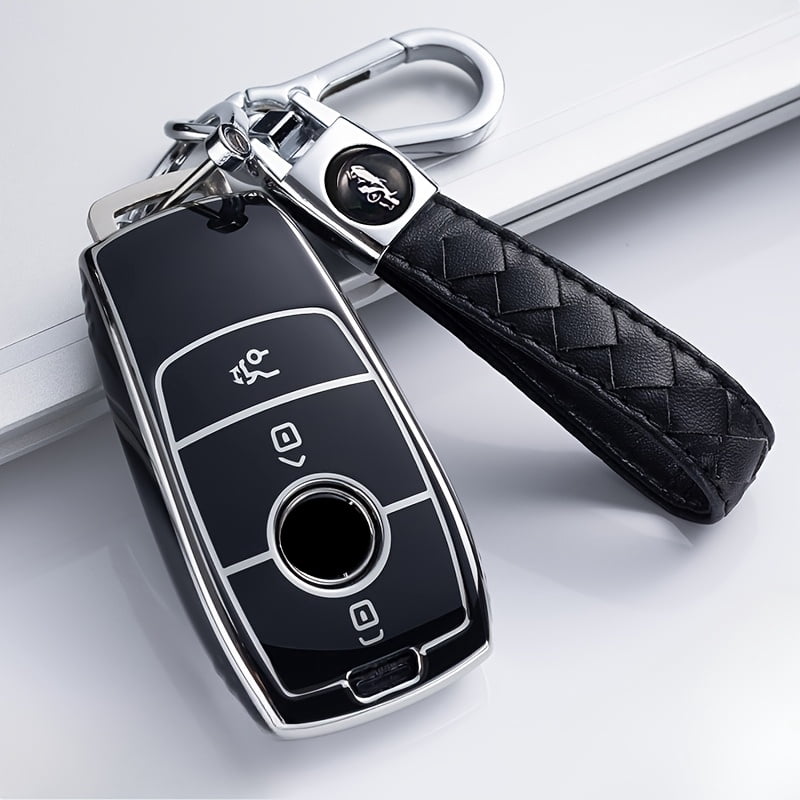 Silver-Edged TPU Woven Key Fob Case for Benz E C S GLC GLE GLA GLS E200 ...