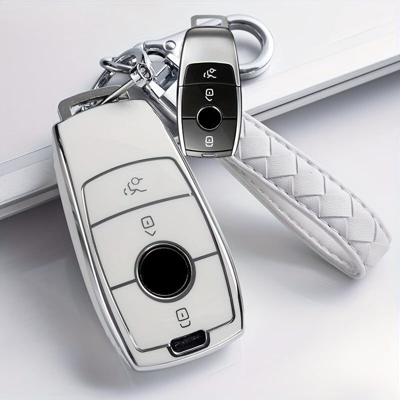 Silver-Edged TPU Woven Key Fob Case for Benz E C S GLC GLE GLA GLS E200 ...