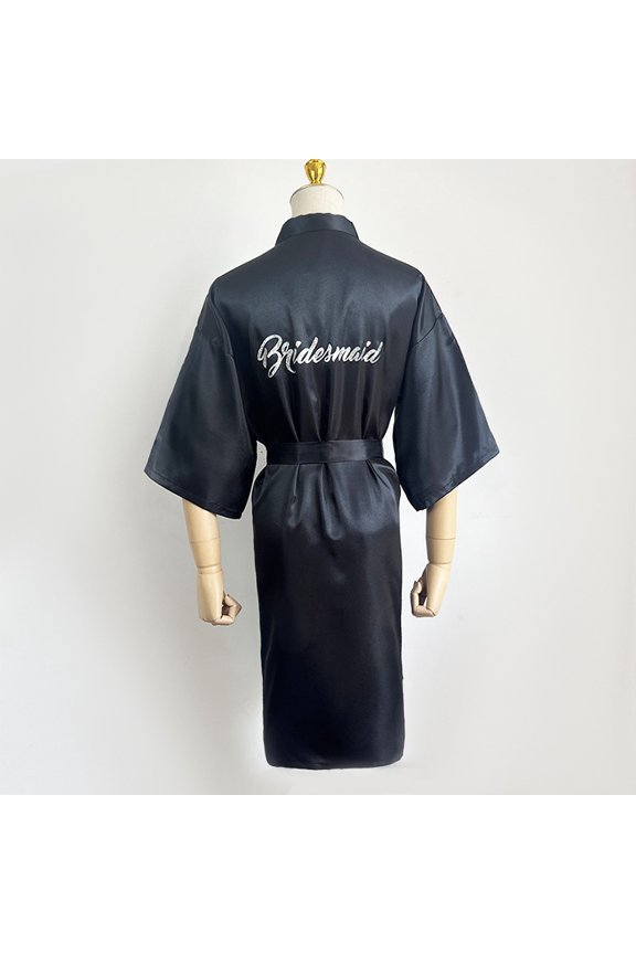 Silver Embellished Bride Bridesmaid Morning Robe Wedding Makeup Robe Women's Thin Silk Cardigan Robe