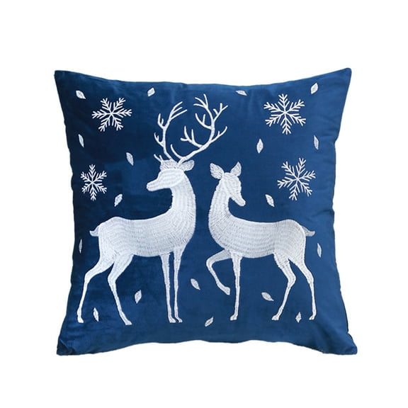 Silver Embroidered Christmas Deer Pillow Traditional Exquisite Embroidery Craftsmanship For Living Room Bedroom Sofa Decor 1.31Lb