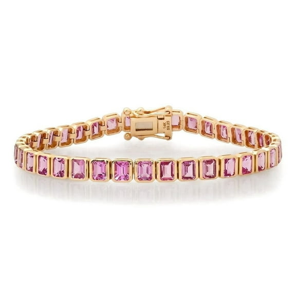 Silver Emerald Cut Tennis Bracelet/ 18K Solid Gold Plated Bracelet/ Pink Sapphire Tennis Bracelet/ Certified Stacking Bracelet/ Wedding Gifts