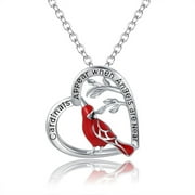 WAYHERO Silver Engraved Angel Red Bird Cardinal Heart Pendant Necklace Gifts for Women