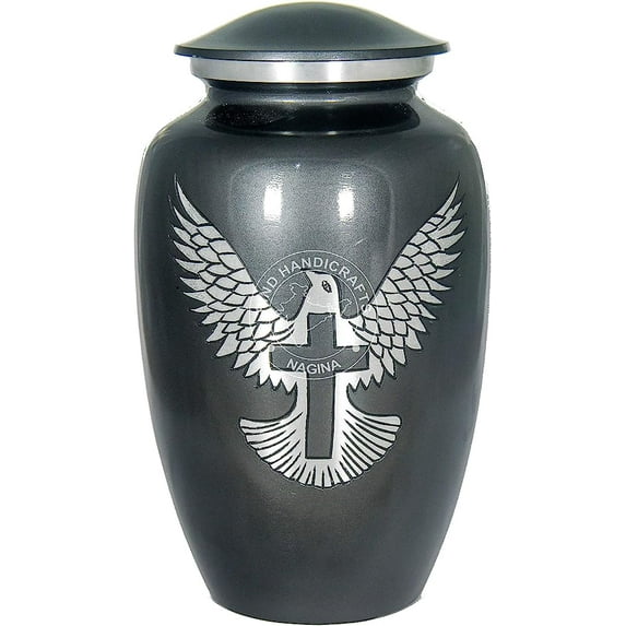 Silver Engraved Cremation Urn for Human Ashes Adult Funeral Urn Handcrafted - Large Burial Urn for Human Ashes -7.5" x 7.5" x 9.5"- 200lbs or 91kg - BAG INCLUDED (Matte Black)