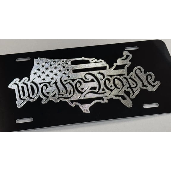 Silver Engraved We The People USA Car Tag Etched Patriotic Vanity License Plate