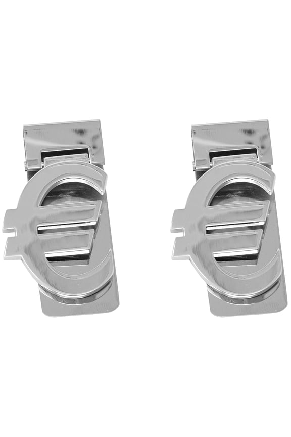Set of 2 Euro Sign Shaped Chrome-Plated Silver Stainless Steel Hinged Money Clips