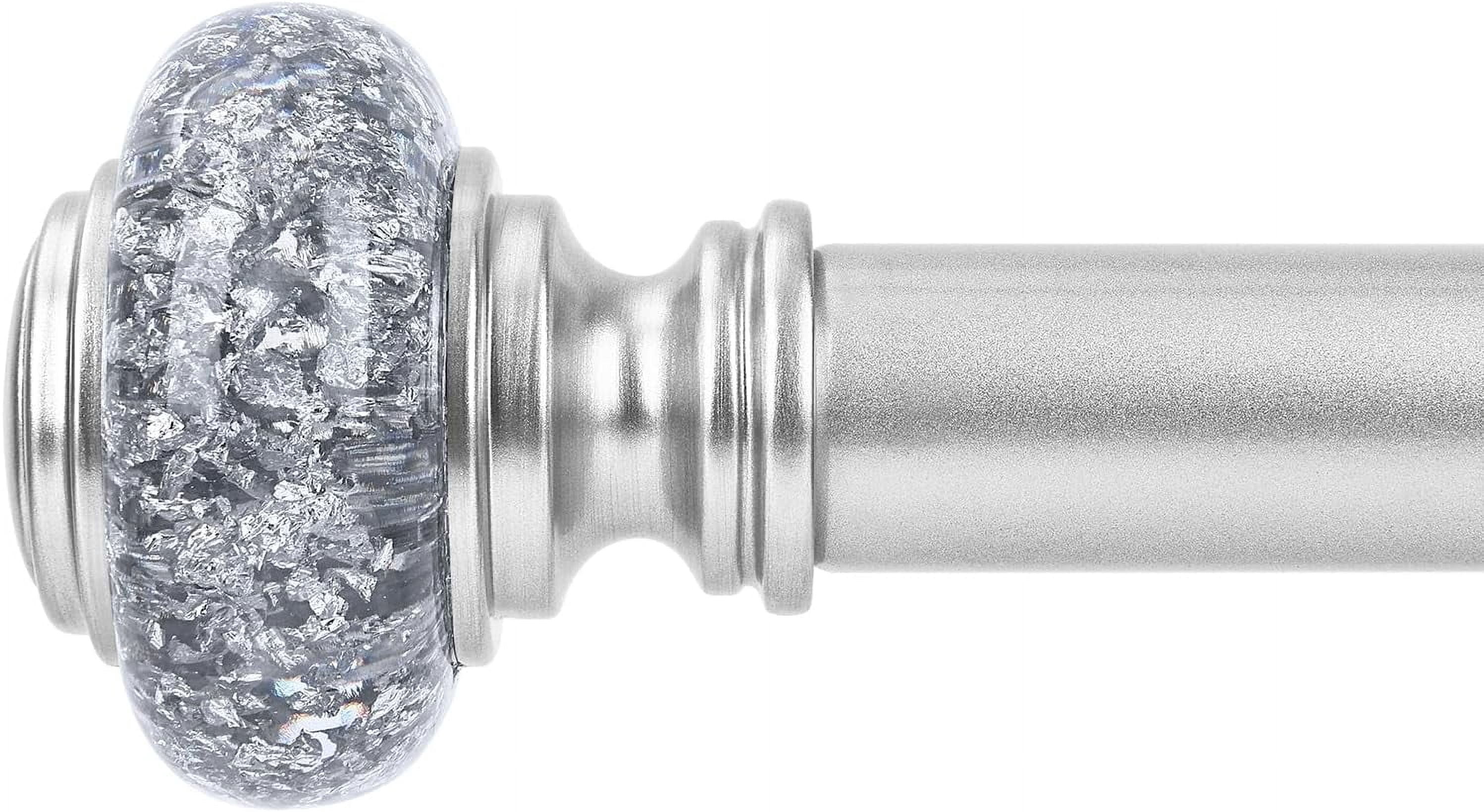 Silver Extra Long Curtain Rods for Windows 120 to 170 Inch, Decorative Vintage Crystal 1'' Curtain Rod with Silver Foil Finials, Adjustable Heavy Duty Easy Install Drapery Pole Set for Farmhouse