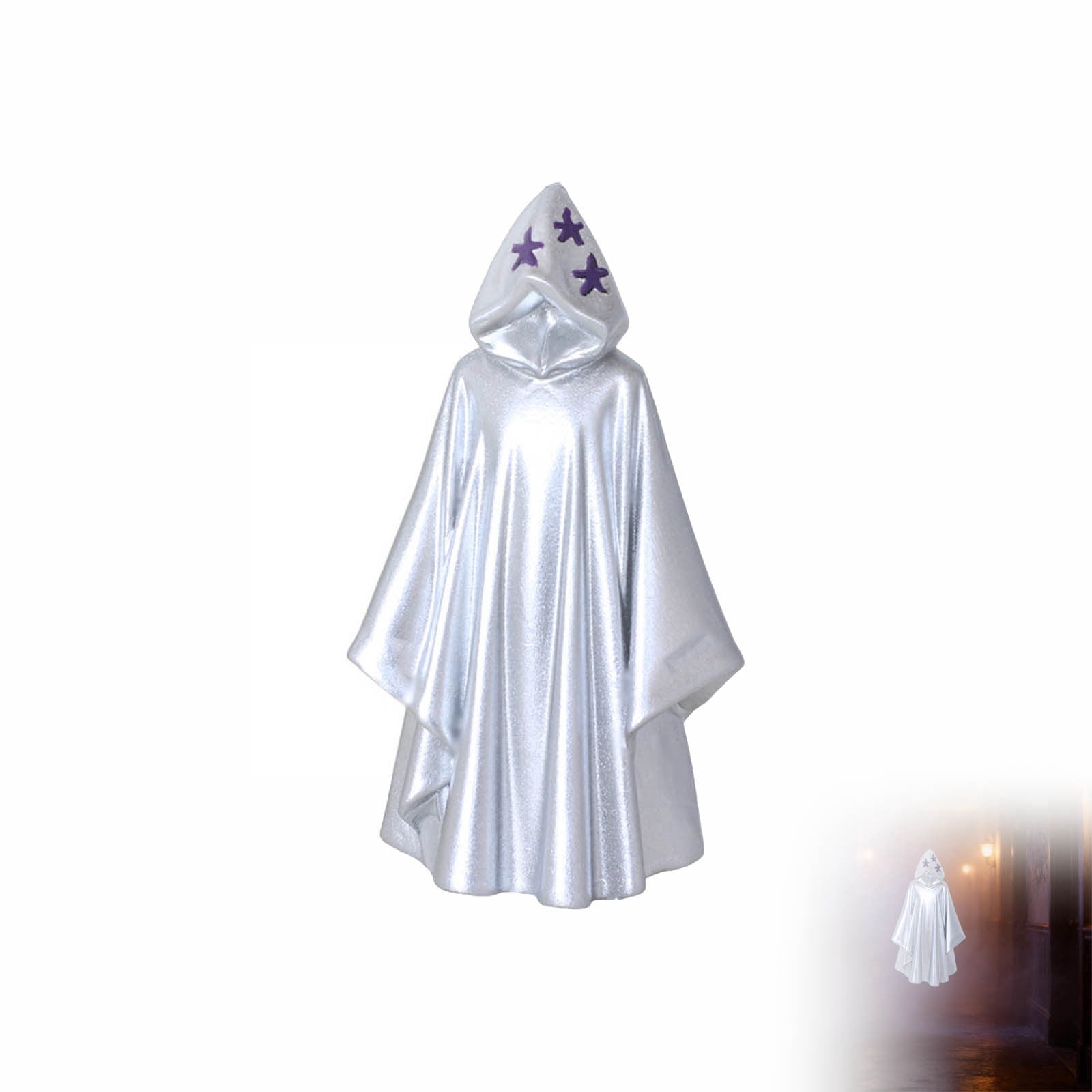 Silver Faceless Hooded Wizard Resin Figurine, Star Decor Cloak Statue ...