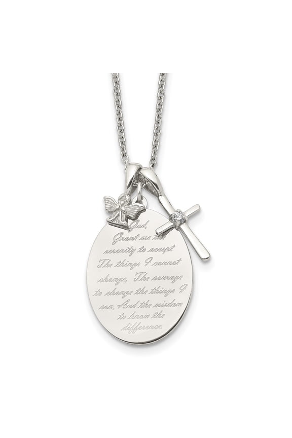 Silver Faith Necklace for Women with Inspirational Serenity Prayer Oval Pendant Angel Wing Charm and CZ Gemstone Cross on Delicate Chain Spiritual Religious Jewelry Elegant Keepsake Accessory