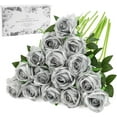 thumbnail image 1 of Silver Fake Roses Artificial Flowers - Fake Artificial Roses Silk Flowers with Stems for Home Wedding Hotel Office Centerpiece Decor, 1 of 5