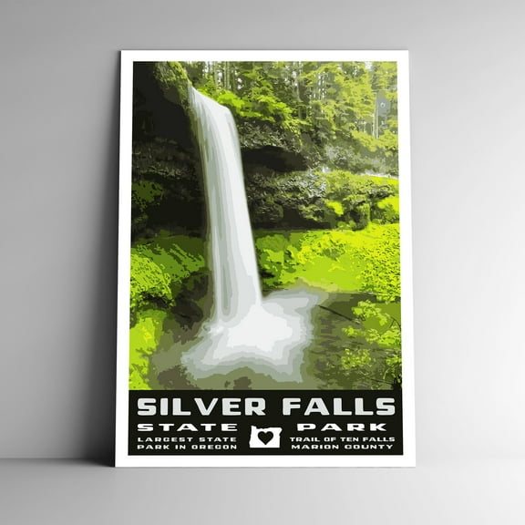 Silver Falls State Park Vintage Travel Poster / Postcard WPA Style Retro Oregon Art Print