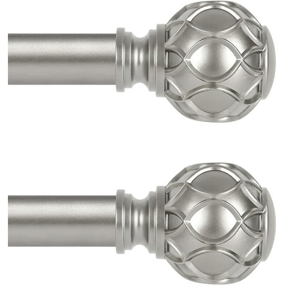 Silver Farmhouse Curtain Rods for Windows:Heavy Duty Adjustable Curtain Rod for Bedroom Living Room,Boho Decorative Rustic Drapery Rods with Vintage Coastal Finial,Antique Silver 2 Pack 36-88"