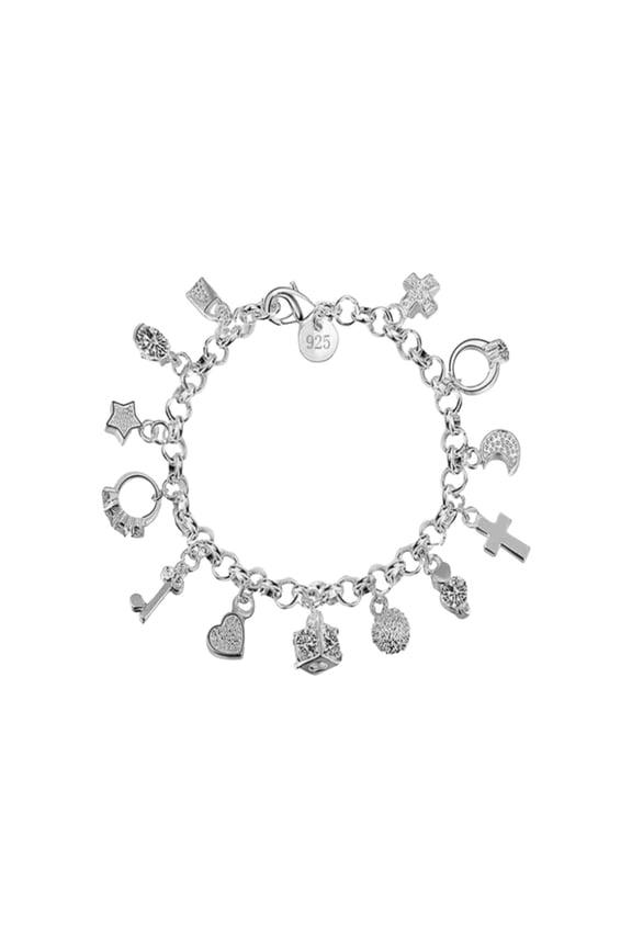 Silver Fashion Pendant Chain Charm Bracelet for Women for Teen Girls Lady Gift Women Fine Jewelry,Verbose Charm Bracelet With Mixed Charms In Silver Tone(Silver,)