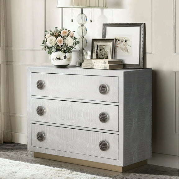 Silver Faux Crocodile Skin Console Cabinet With 3 Drawer Configurations Well-designed Storage Drawers