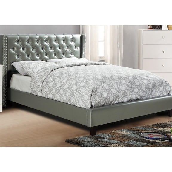 Silver Faux Leather Upholstered Full Bed Frame, Modern Bedroom Essential With Headboard Size And Radiance