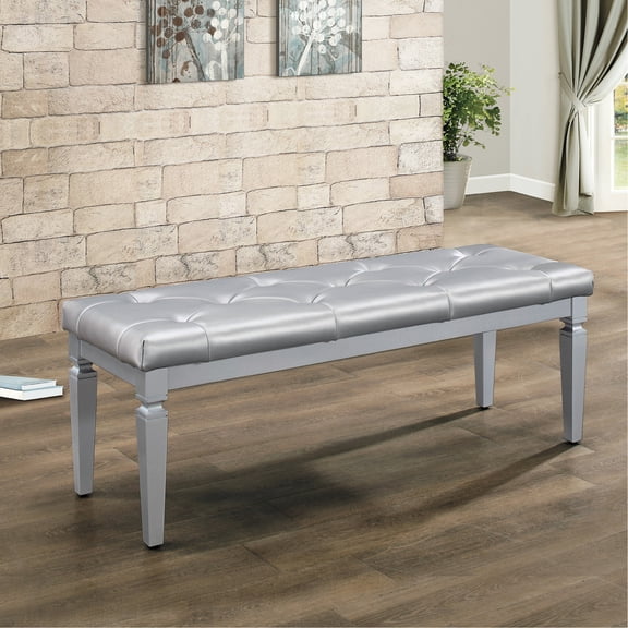 Silver Faux Leather, Wood Frame, Light - Reflecting - Elevate Bedroom Aesthetics with This Bench