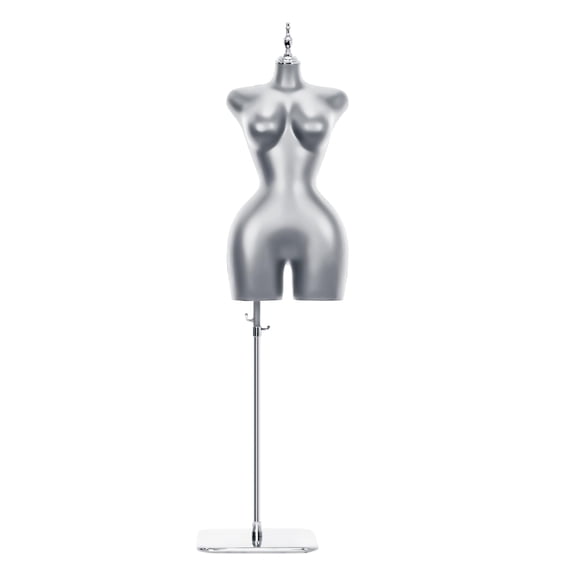 Silver Female BBL Mannequin Torso, 68"-92" Height Adjustable Dress Form Manikin with Metal Stand Base, Suitable for Clothing and Jewelry Display