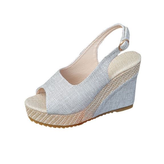 Silver Female Casual Peep Toe Footwear With A Roomy Toe Box And Flexible Platform Sole