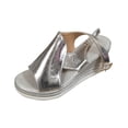 thumbnail image 1 of Silver Female Casual Slip On Wedge Sandals Featuring Solid Color Round Toe Open Toe Buckle Comfortable For Outdoor Activities, 1 of 9
