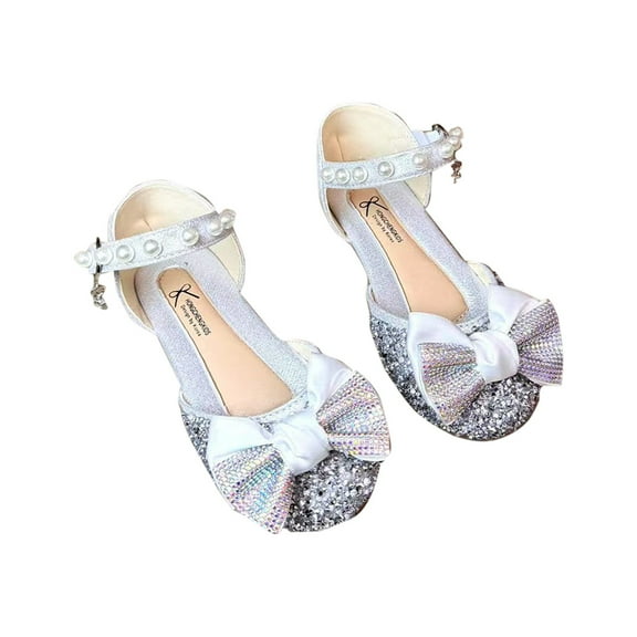 Silver Female Kids Royal Inspired Footwear With Soft Sole And Decorative Touches For Everyday Wear And Light Performance Ages 12-13 Years