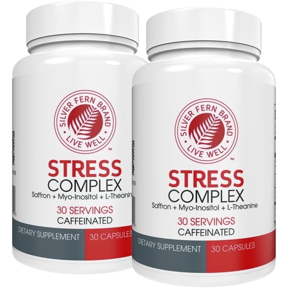 Silver Fern Stress Support Supplement with Caffeine, Saffron, L-Theanine, Myo-Inositol, 2-Pack