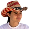 thumbnail image 1 of Silver Fever Fashionable Woven Straw Cowboy Hat with Cut-Outs and Beads American Colors Teastained, 1 of 7