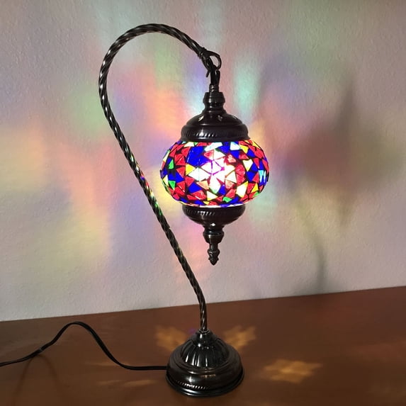 Silver Fever Handcrafted Mosaic Turkish Lamp Moroccan Glass Table Desk Bedside Light Bronze Base with E12 Bulb Blue Ornament