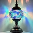 thumbnail image 1 of Silver Fever Handcrafted Mosaic Turkish Lamp Moroccan Glass Table Desk Bedside Light Bronze Base with E12 Bulb Blue Ornament, 1 of 6