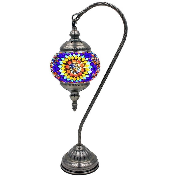 Silver Fever Handcrafted Mosaic Turkish Lamp Moroccan Glass Table Desk Bedside Light Bronze Base with E12 Bulb Floral Burst Lattern