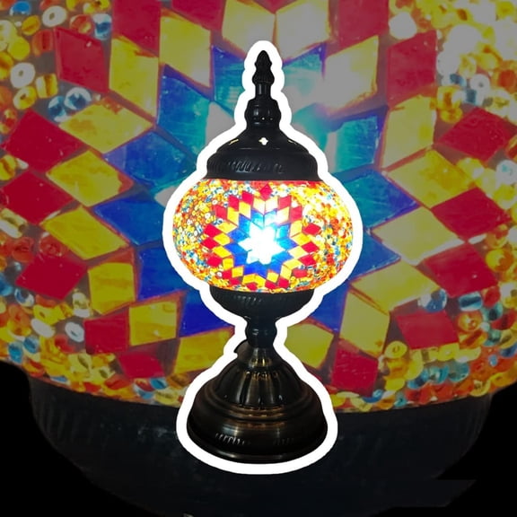 Silver Fever Handcrafted Mosaic Turkish Lamp Moroccan Glass Table Desk Bedside Light Bronze Base with E12 Bulb Starburst Dark