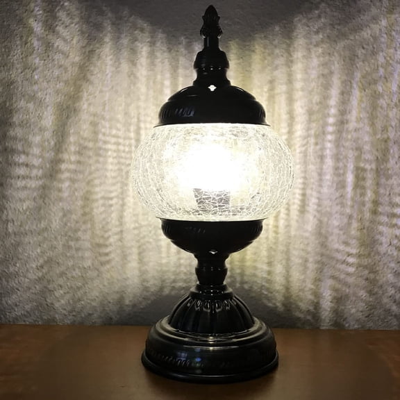 Silver Fever Handcrafted Mosaic Turkish Lamp Moroccan Glass Table Desk Bedside Light Bronze Base with E12 Bulb White BurstFlower Burst