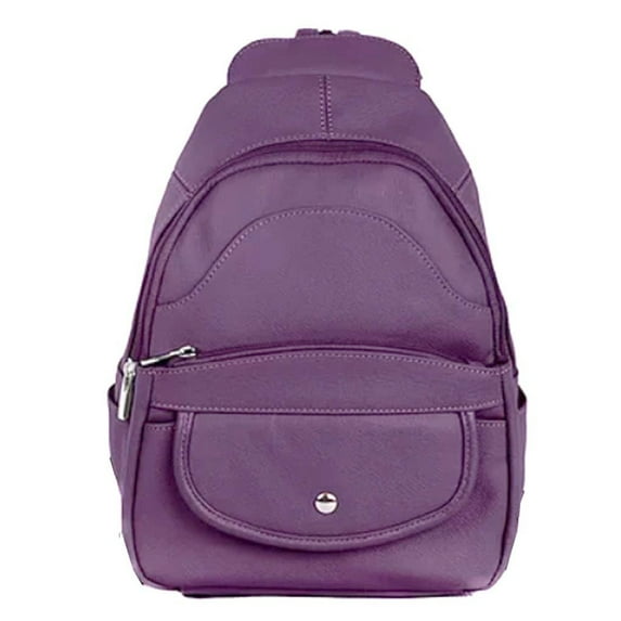 Silver Fever Leather Backpack Medium Size Top Entry Purple_Textured