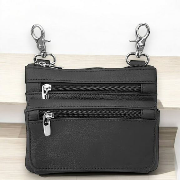 Silver Fever Leather Bike Rider Accordion Bag Cross Body Belt Phone Pack Pouch Black