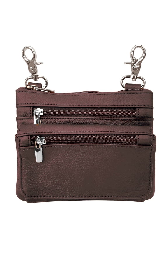 Leather Bike Rider Accordion Bag Cross Body Belt Phone Pack Pouch Brown