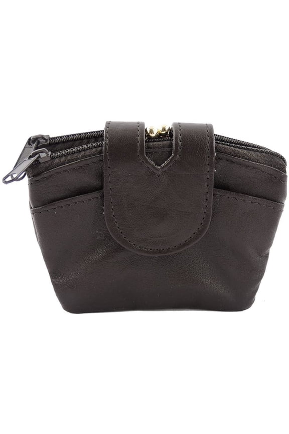 Leather Coin Purse with Kisslock Closure - Gift Box 3 Entry, Coffee