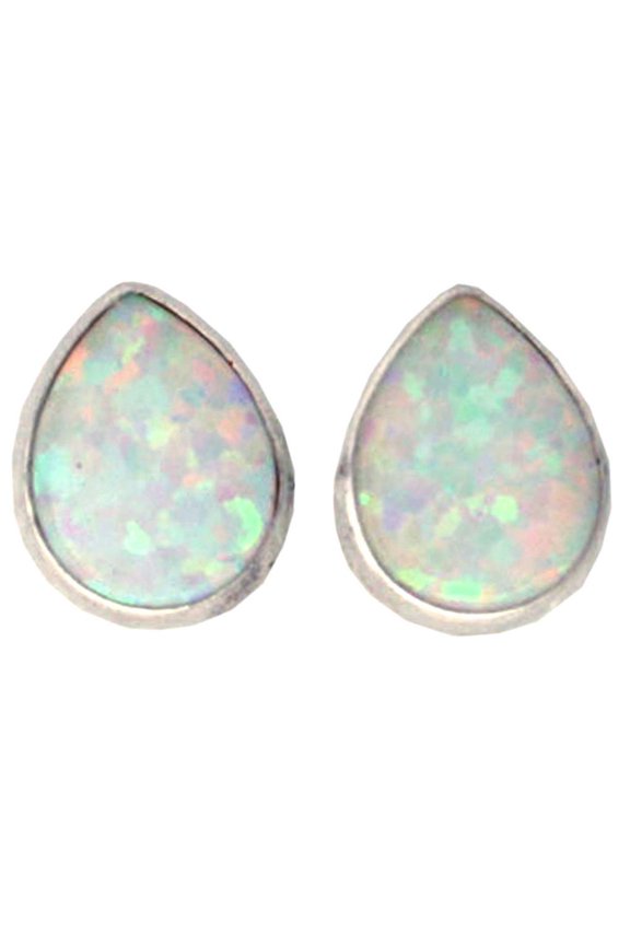 Sterling Silver Gemstone Lab Created White Opal 6mm4mm Teardrop ER