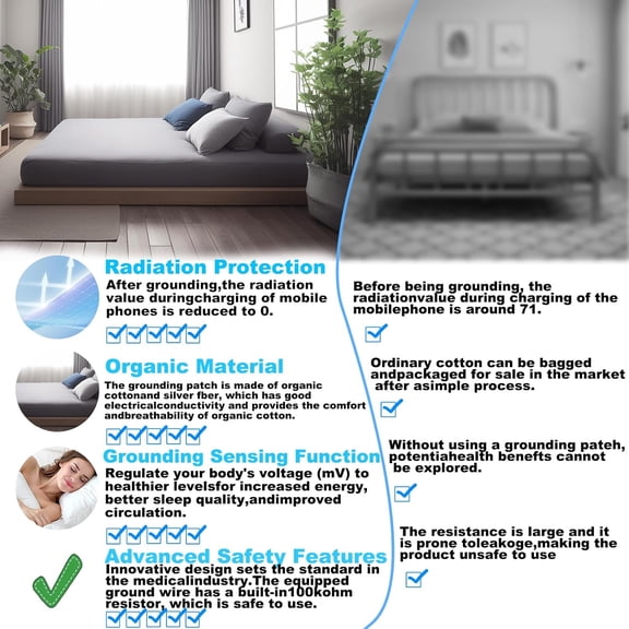 Silver Fiber Bed Sheet - 90% Organic Cotton + 10% Pure Silver, King Size Gray Grounding Sheet for Better Sleep