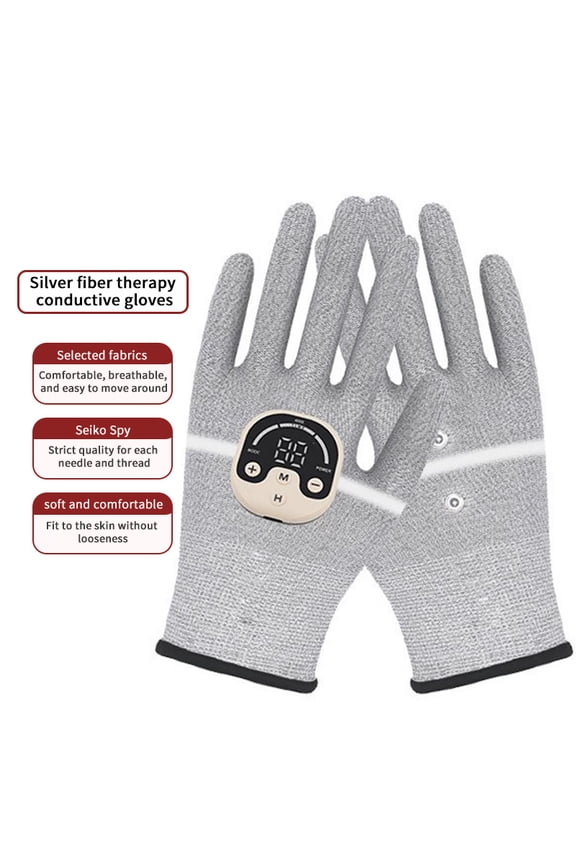 Silver Fiber Microcurrent Therapy Gloves (Pair) - Facial & Body Toning, Anti-Aging Treatment, 10 Massage Modes, 25 Intensity Levels, No Conductive Gel Needed