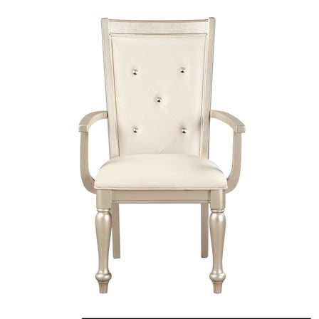 Silver Finish Arm Chairs with Faux Leather for Traditional Dining Room