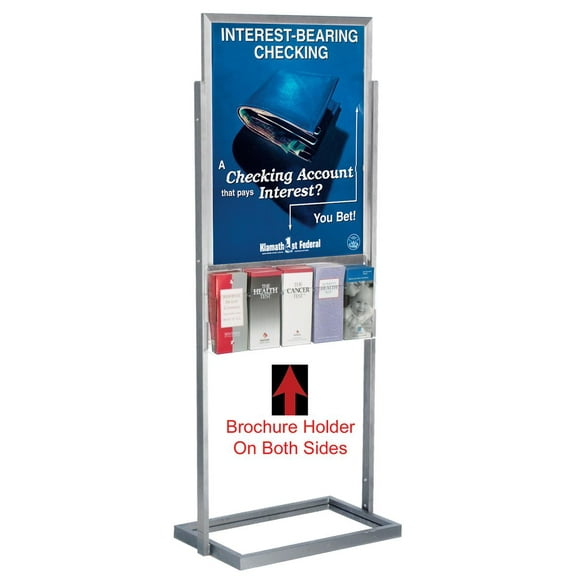 Silver Finish Metal Double-sided Poster Frame And Literature Rack, Adjustable Brochure Pockets, Non-glare Lens, Top-loading, 25 x 63 x 15-Inch (MFPH152S)