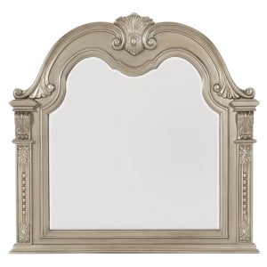 "Silver Finish Mirror Frame with Egg and Dart Base Moldings, Bead Molding, and Acanthus Leaf Carvings"