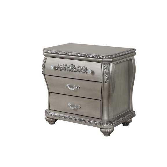 Silver Finish - Solid + MDF Construction - Bedroom Decor - Durable Bedside Solution