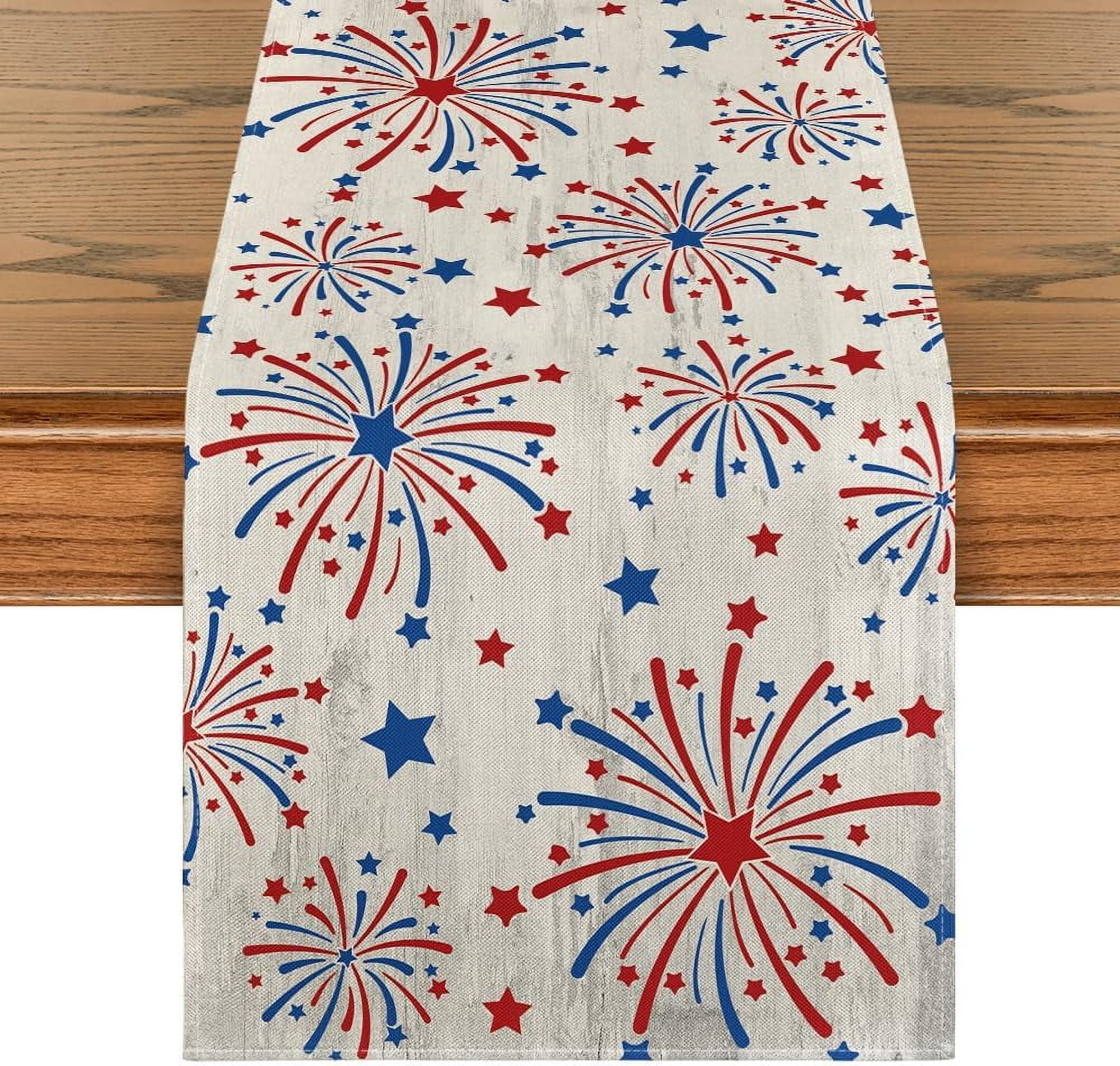 Silver Fireworks Patriotic 4th of July Table Runner, Seasonal Kitchen ...