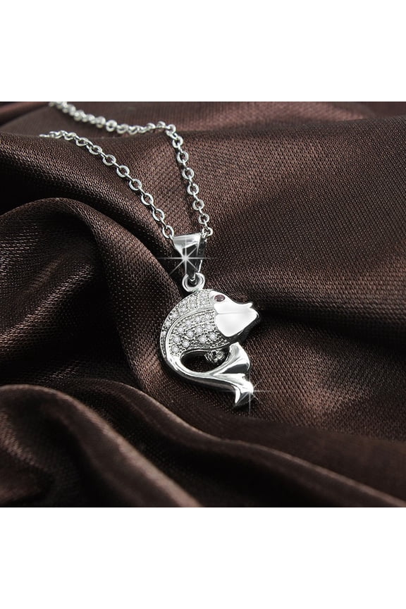Silver Fish Pendant Necklace - Good Luck Charm with White and Pink, Adjustable Chain