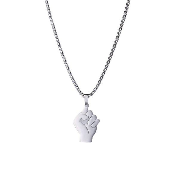 Silver Fist Necklace for Men/Women - Titanium Stainless Steel, Hop Style, Adjustable Length, Gift for Occasions