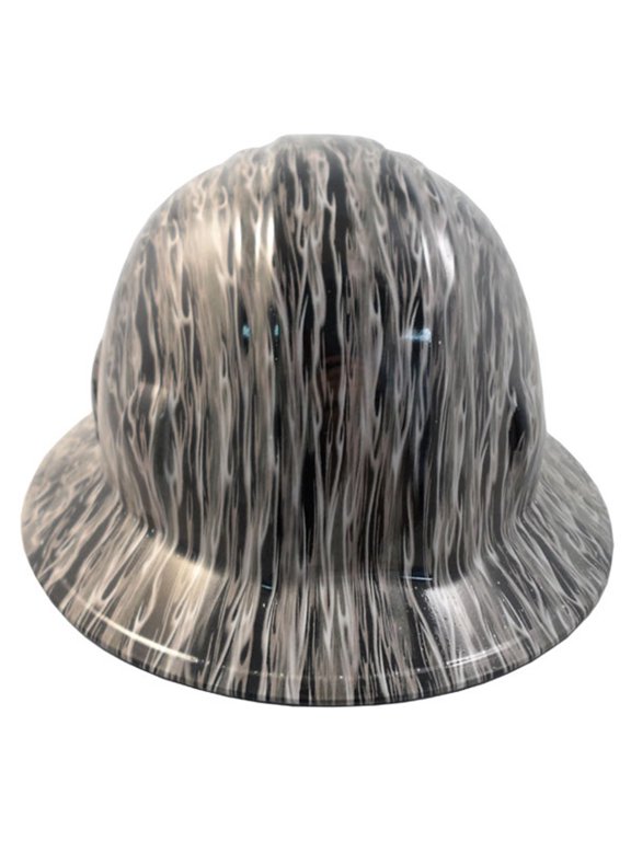 Silver Flame Hydro Dipped Hard Hats Full Brim Style with 4 Pt Suspension