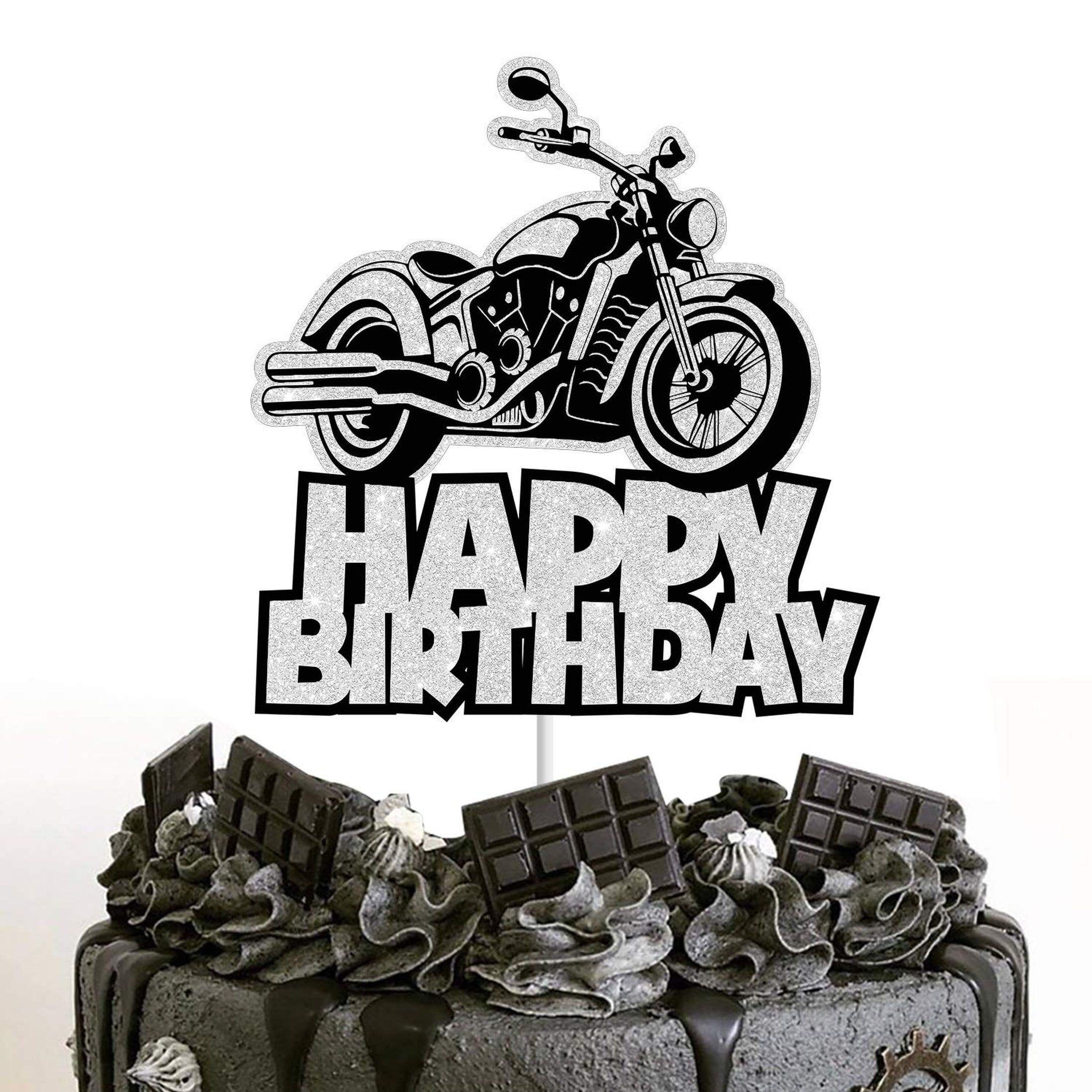 Silver Flash Motorcycle Birthday Cake Topper Boy Girl Party Decoration Supplies Happy Birthday Theme Unique Design for Cake Decor Walmart
