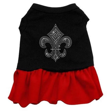 Silver Fleur de Lis Rhinestone Dress Black with Red Med - 12