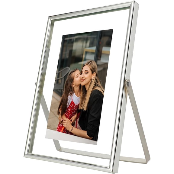 Silver Floating Frame (5"x7", Vertical), For Picture 4x6, 3x5, 2x3, Tabletop Shelf Photo Frame, Classy Gift For Festival, Wedding, Home or Office Dcor,Photo Display,tabletop hanging,Gift Ideas