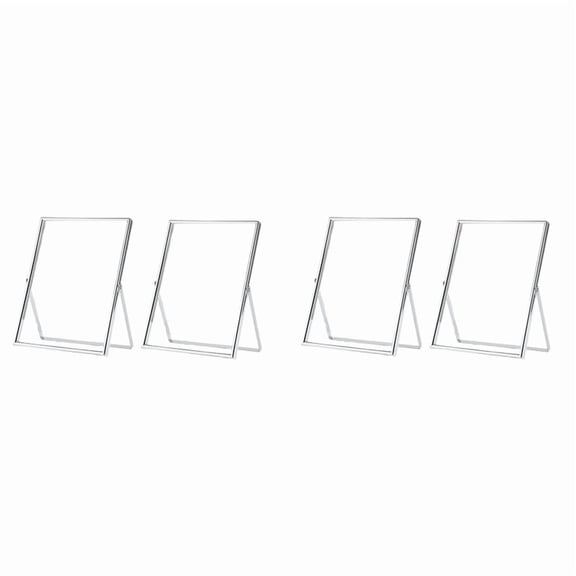 Silver Floating Picture Frame Set of 4, Gift Metal Glass Photo Frames, for Tabletop Display Vertically